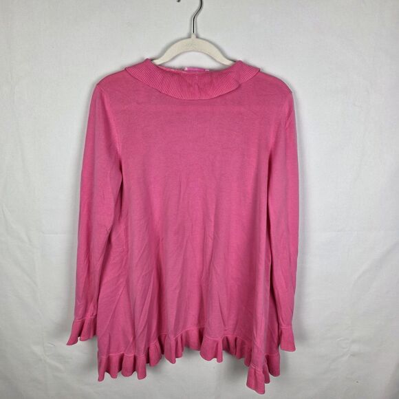 Lilly Pulitzer Pink Ruffle Cascading Kiernan Cardigan Sweater Size Medium Barbie - Picture 2 of 8